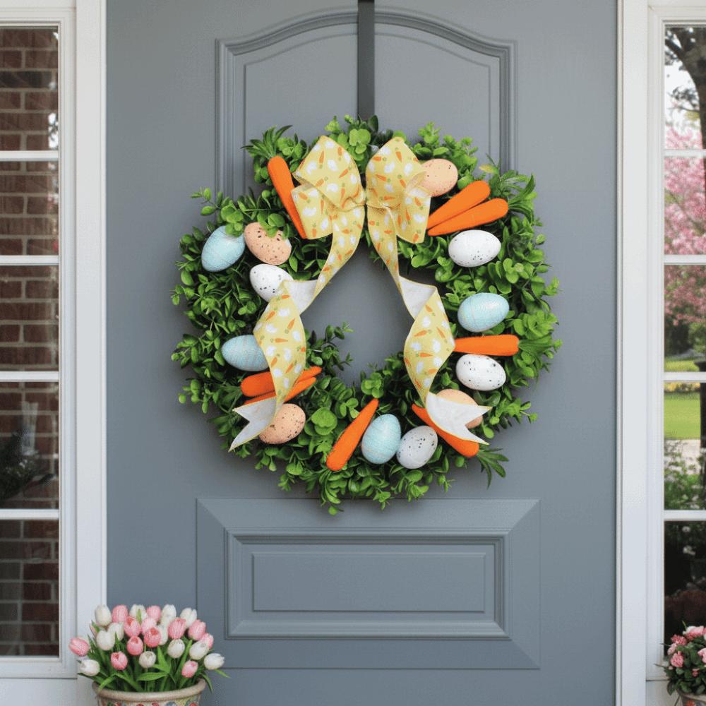 Carrots Design Front Gate Wreath Colorful Eggs Door Hanger Front Door Hanging Garlands  Party Decor