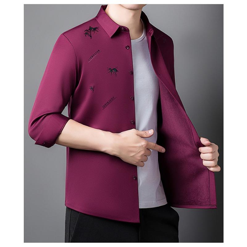 Herren dickes Samt-Hemd, Business nahtloses Hemd, knitterarm, bügelfrei, hohe Elastizität