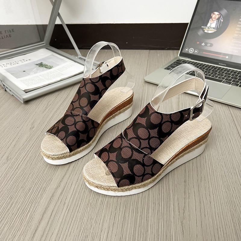 

Женские босоножки-клинья с открытым носком, толстый каблук, римский стиль, задняя пряжка, большой размер 36