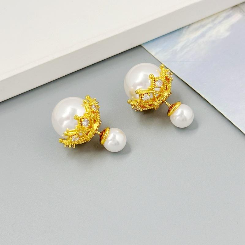 Simple Personality Front And Rear Women S Earrings Ball Back Pendant Lace Stud Earrings