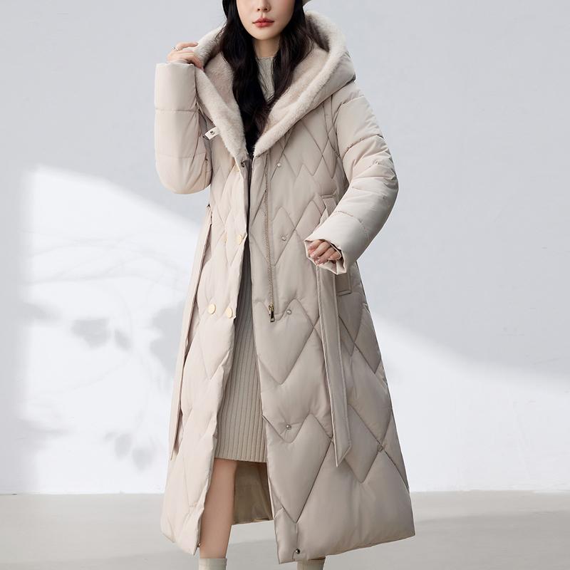 Sleeves Detachable Fashion Woman Parkas Winter Long Coats With Belt Hooded Thick Female Jackets