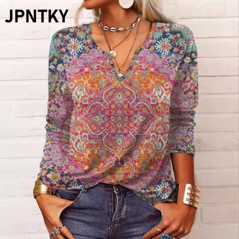 JPNTKY Women's Fashion Casual Long Sleeve V Neck Blouses & Shirts