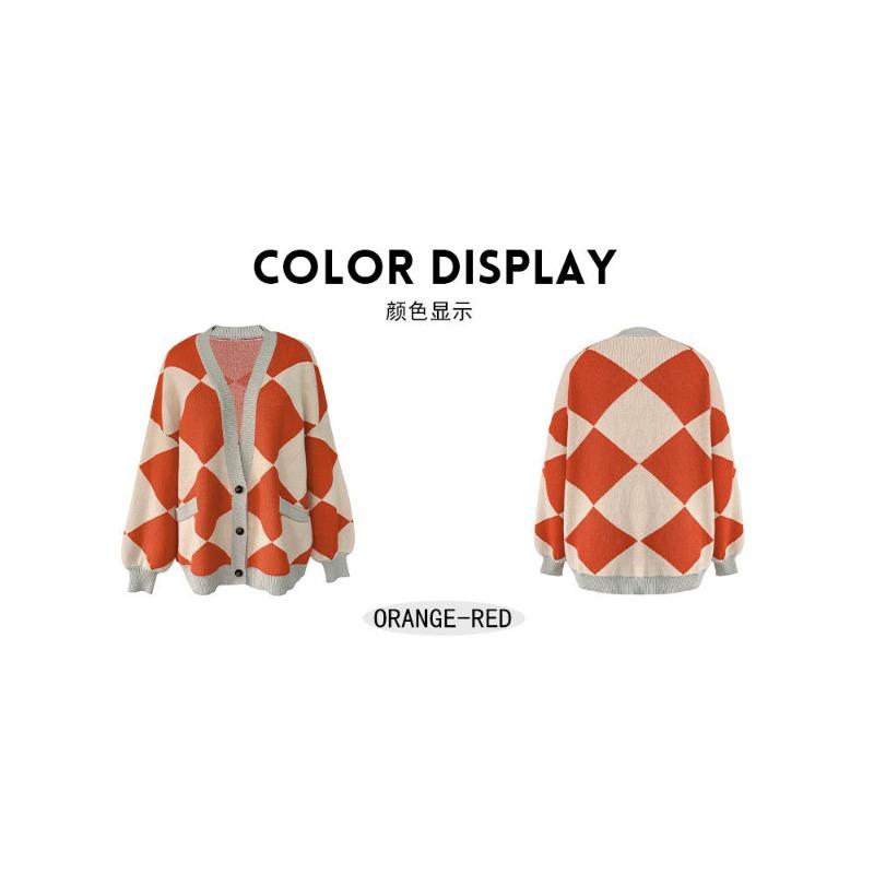 Women S V Neck Lantern Sleeve Loose Knit Cardigan Sweater Autumn Winter