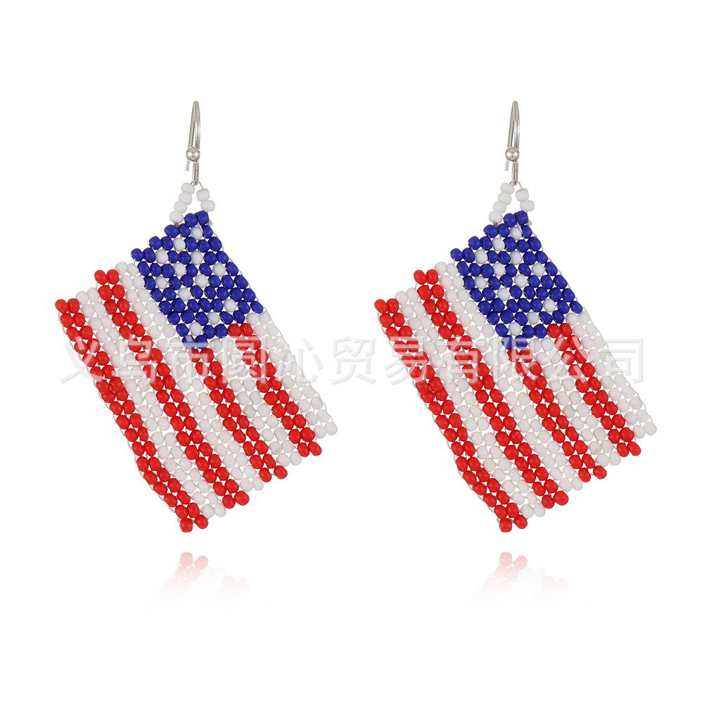 Серьги с бахромой в виде флага Дня независимости Этнический стиль Ручная работа Серьги из рисовых бусин Серьги