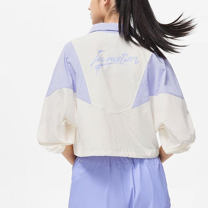 Li-Ning Color Block Sports Shorts Long Sleeve Windbreaker Women Outerwear Off-White Snow-Blue Purple AFDT498-4