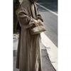 In-Stock Khaki Corduroy Puff Sleeve Dress for Autumn/Winter - Loose Fit, Long Sleeve, Literary Style