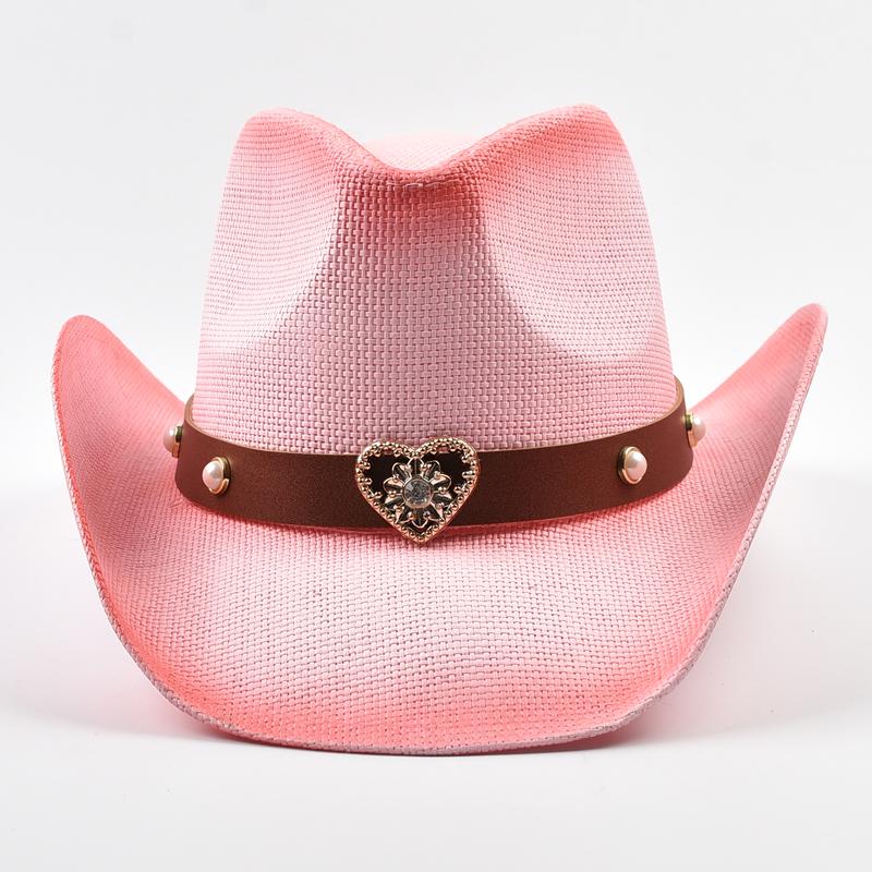 Western Style Straw Hat For Women Summer Beach Sun Hat Cowgirl Jazz Hat Suitble for Daily Casual Wear, Western Cowboy Party