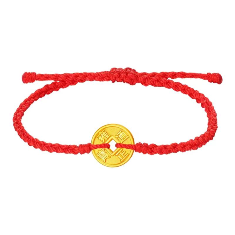 Pure Gold 999 Zodiac Red String Bracelet with Luck Beads for Baby's Full Moon or New Year