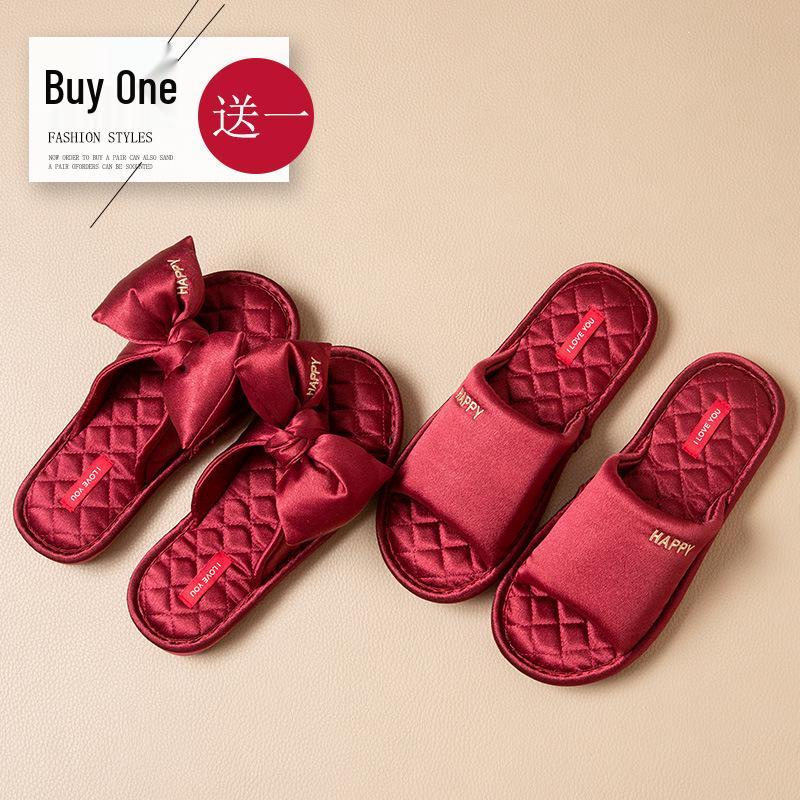 Luxurious Red Wedding Slippers: Festive Indoor Dowry Summer Shoes for Couples
