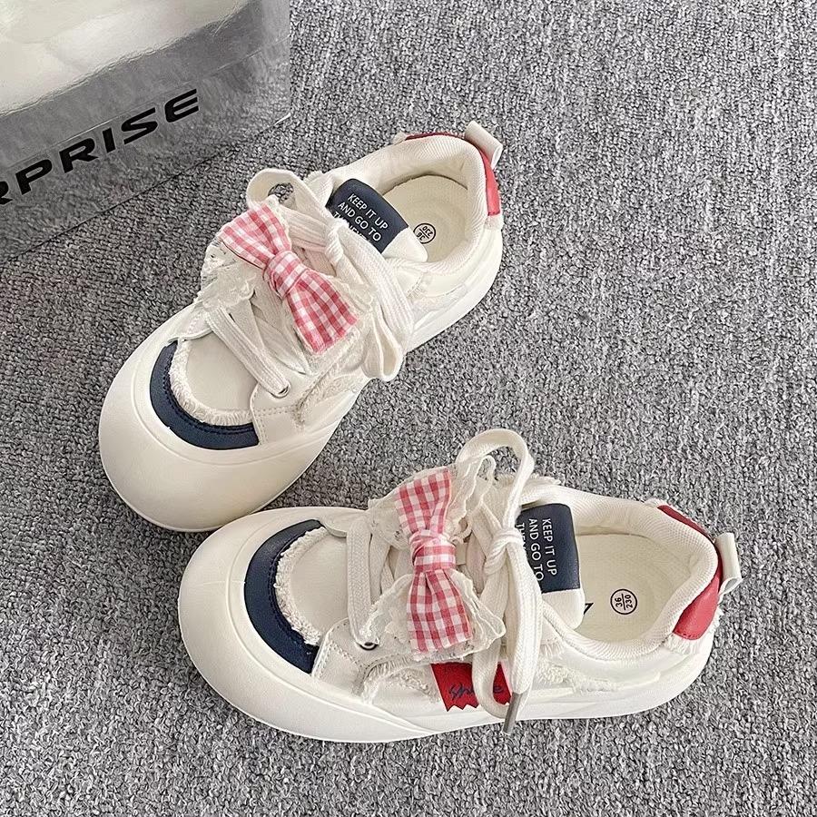

Dopamine bow big head board shoes women s spring new versatile platform white shoes bread shoes 35