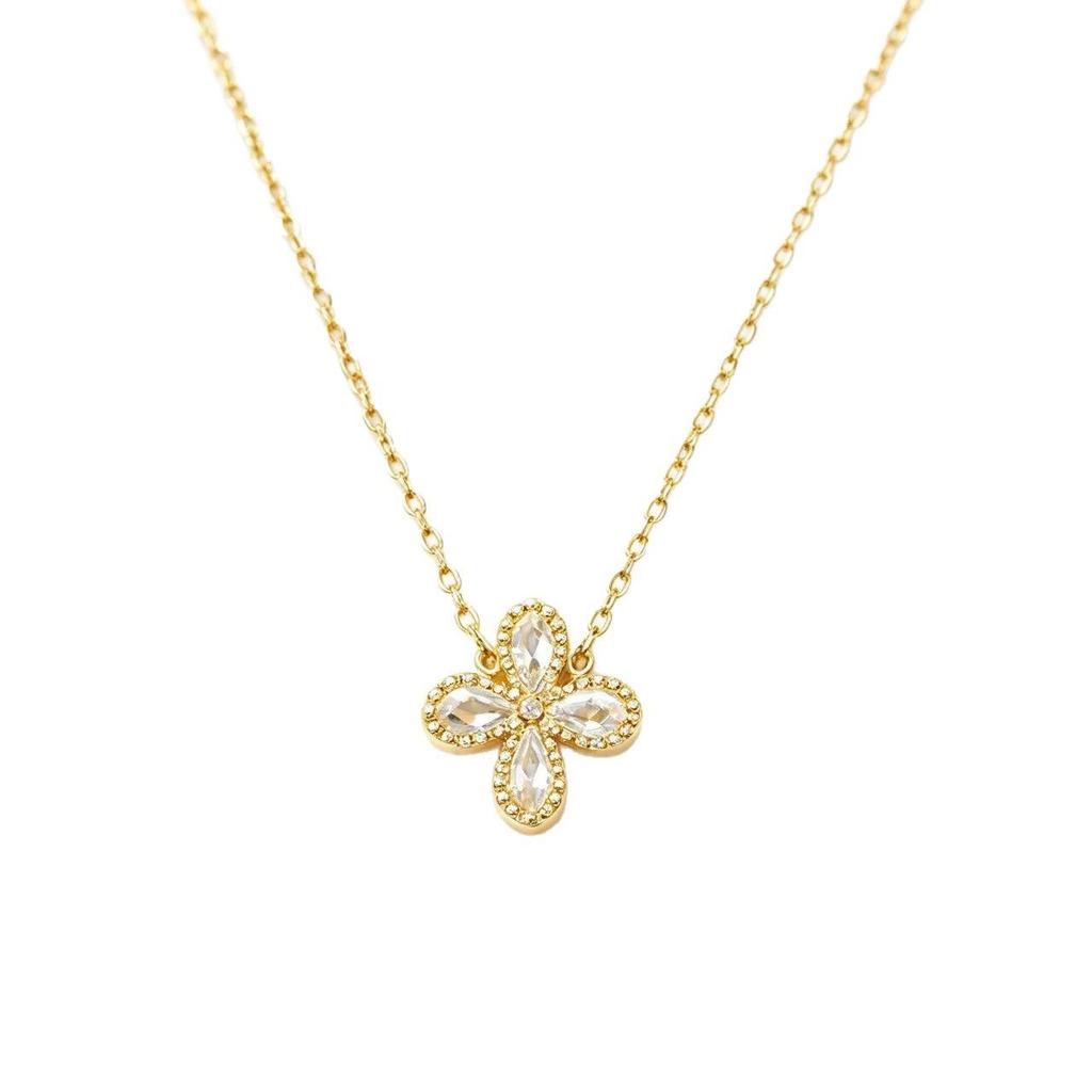 European Style Luxe Zircon Four-Leaf Clover Jewelry Set for Women: Necklace, Bracelet, Earrings