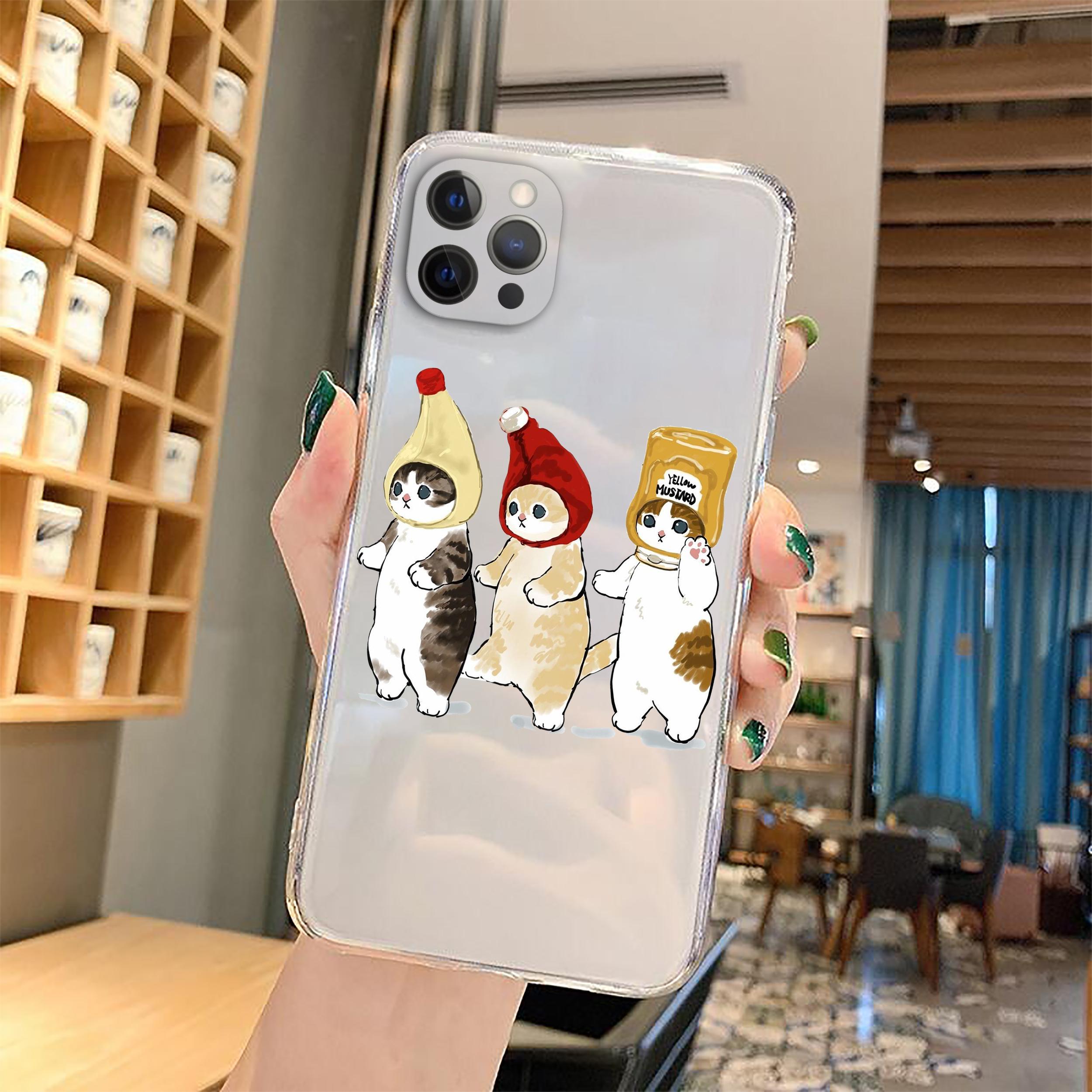 

Чехол для телефона с забавным мультяшным котом для iPhone 11 12 Pro Max 13 XR XS X 8 7 SE 2020 Plus, прозрачный мягкий чехол из ТПУ с милым животным рисунком iPhone 13Pro Max