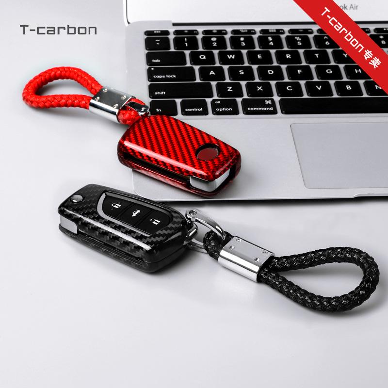 True Carbon Fiber Key Shell Cover for Toyota Highlander, Levin, and Corolla Folding Key