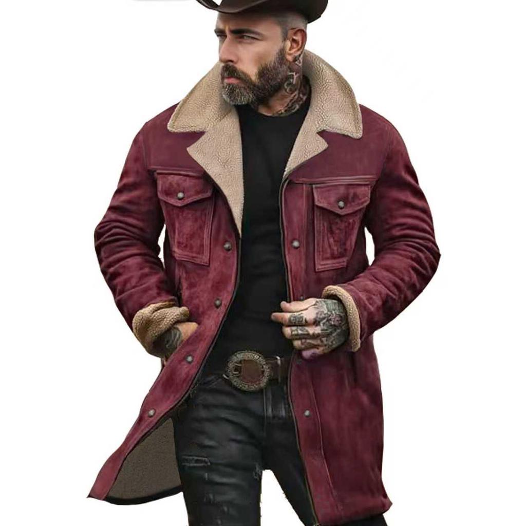 Men's 2026 Autumn/Winter Suede Patchwork Jacket with Multi-Pocket Zipper
