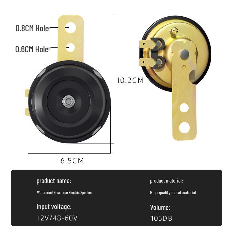 Universal 12V Snail Horn for Motorcycles & Electric Vehicles, Waterproof, Single Tone, 48V-60V