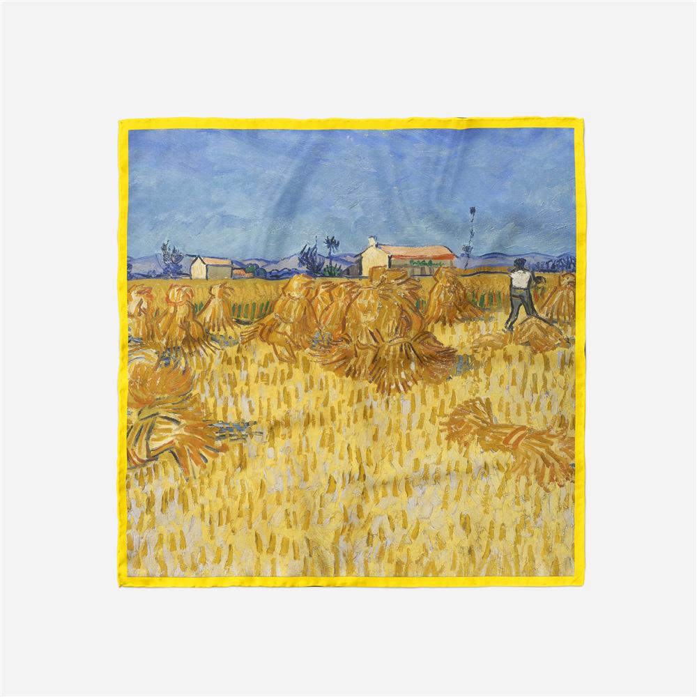 53cm Wheat Harvest Painting Square Scarf Woman  New Silk Scarf Women Bandana Luxury Headband Hijab Foulard Neckerchief