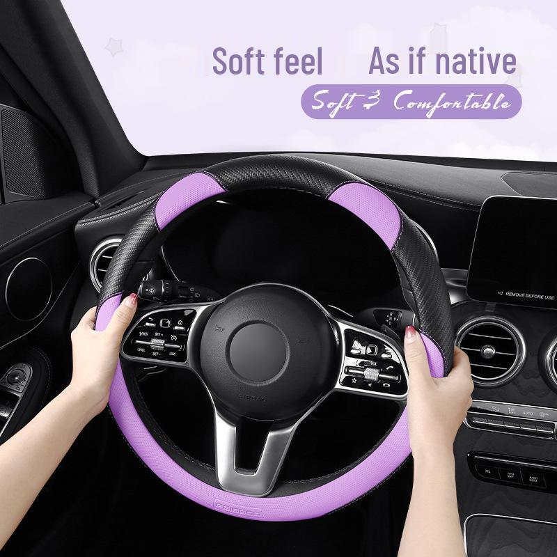 New Carbon Fiber Car Steering Wheel Cover - Cute Cartoon Sport Design, Free Shipping