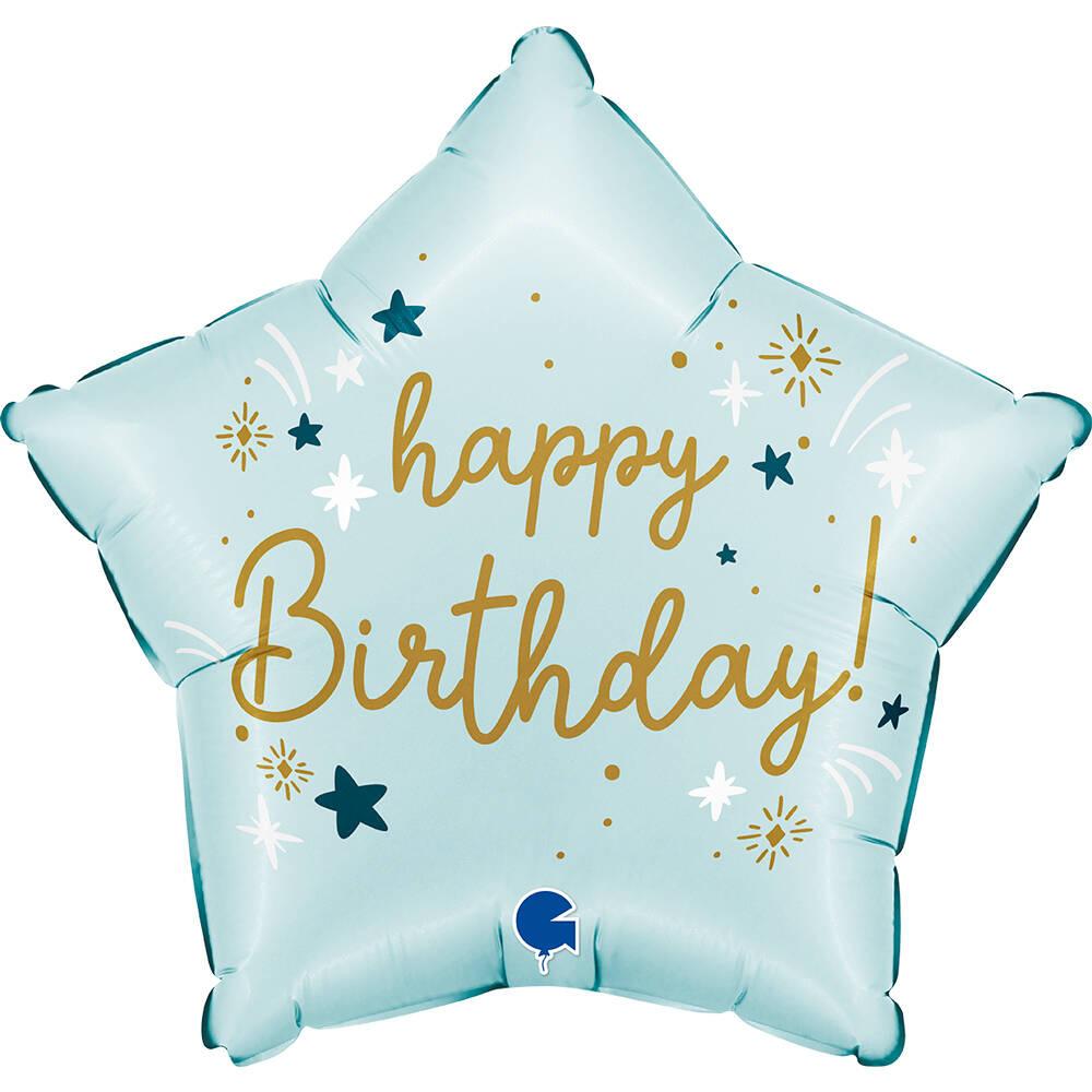 Balon Foliowy- Niebieska Gwiazdka Happy Birthday, 45Cm