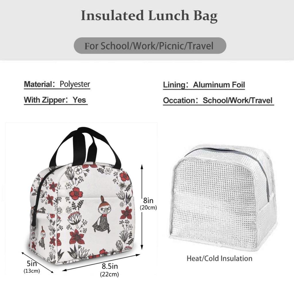 Moomin Little My Lunch Bag with Insulated Clasp Closure and Zipper, Compact and Stylish, Portable, Thermal Lunch Bag, Soft Cooler Bag, ToteEco Bag,