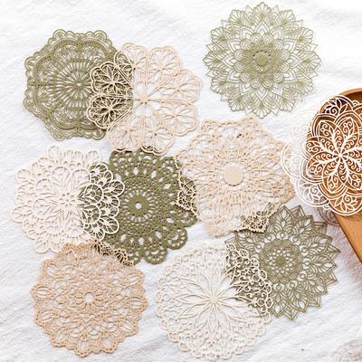 10 sztuk Vintage Circle Lace Window Floral Material Papers Diy Diary Album Decoration Scrapbooking Planner Junk Journal Craft Paper