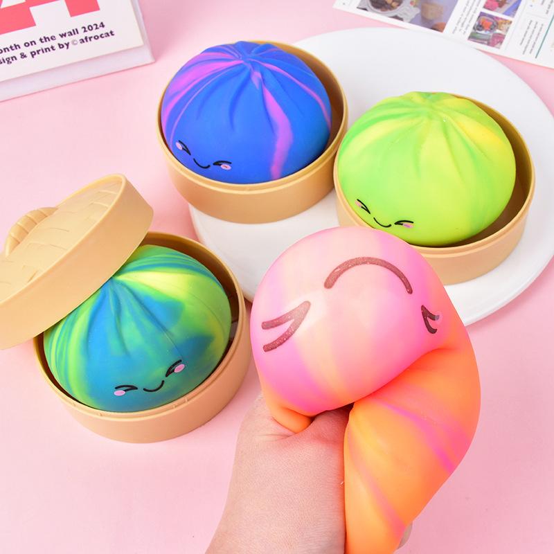 Rainbow Dumpling Squishy Toy 1 Set Bamboo Fidget Ball Kit For Office Desk Kids Stress Reliever Home Decor