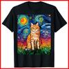 Orange Tabby Tiger Cat Starry Night Colorful Art by Aja Black Cotton T-Shirt Unisex T-Shirt