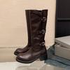 2025 autumn new round head but knee knight boots fashionable retro western boots high boots women