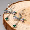 Elegant Personalized Carved Dragonfly Earrings Seven colored gems Hook Drop Earrings Wedding Engagement Earrings for women