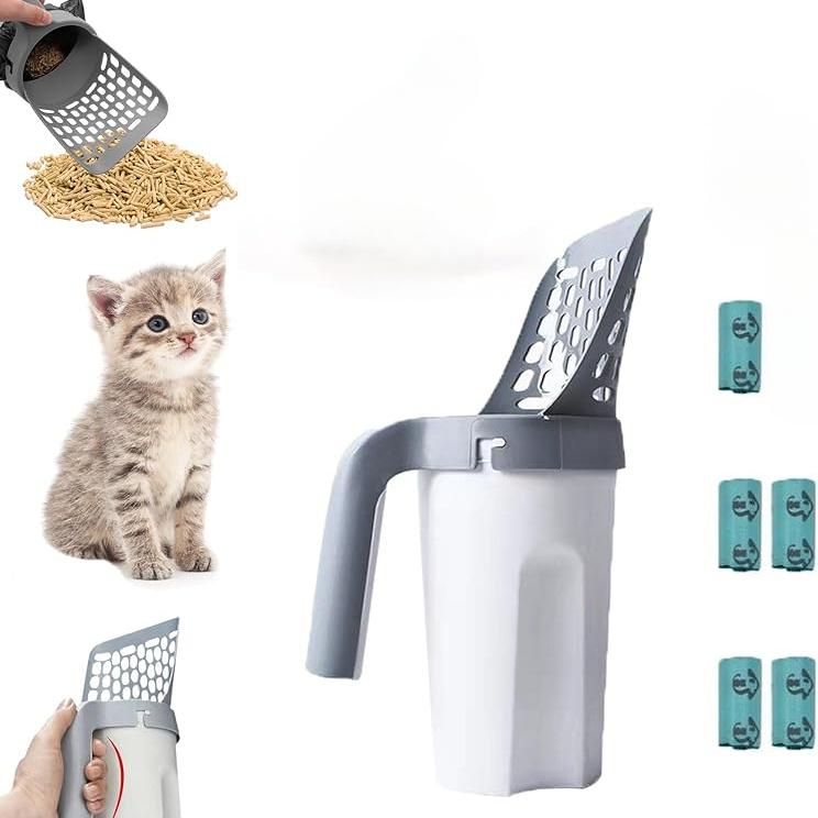 Pet Cat Litter Shovel Scoop with Waste Bags Portable Cat Litter Filter Clean Tool Toilet Garbage Picker Pet Cat Supplies
