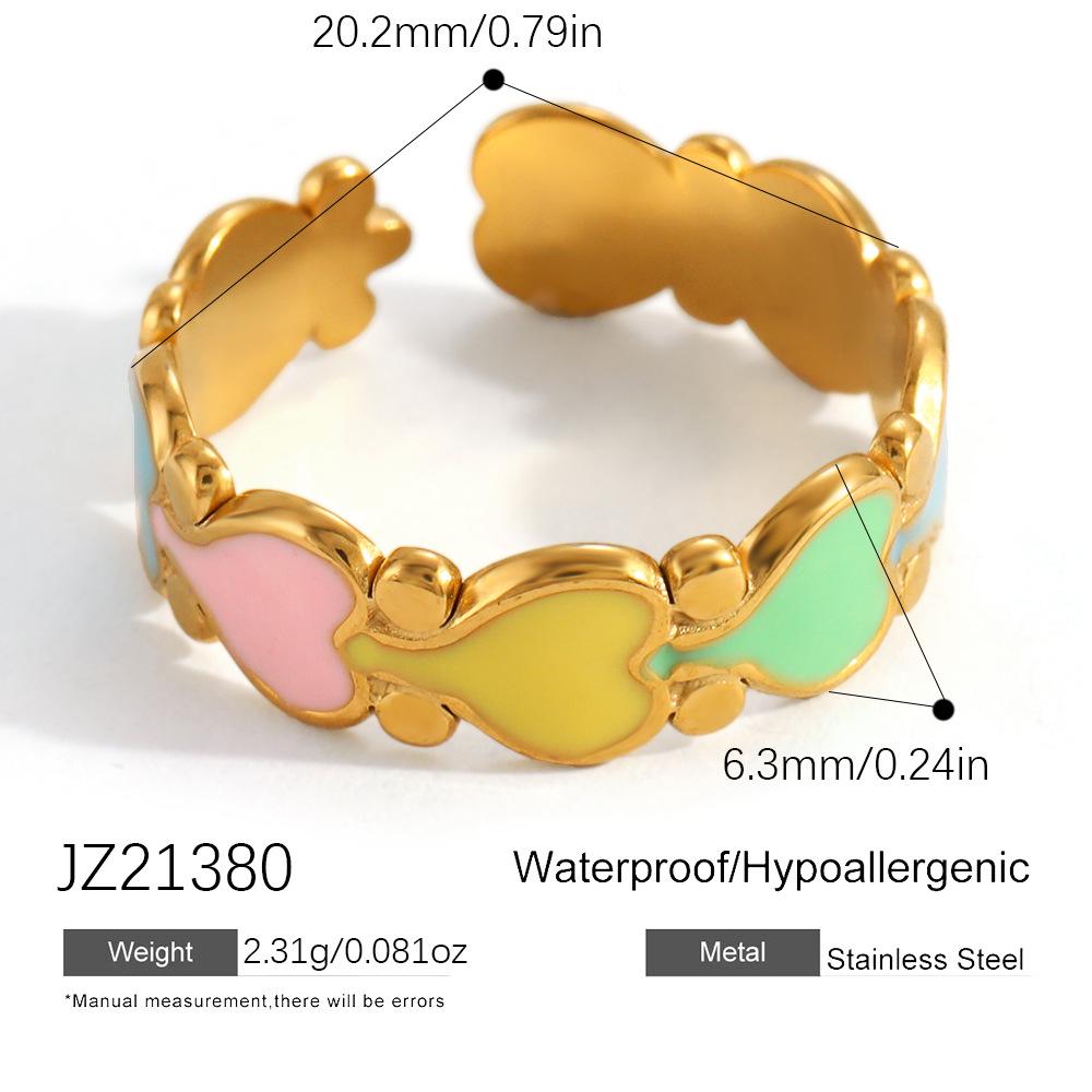 18K Gold Plated Stainless Steel Cross & Flower Heart Ring - Waterproof, Personalized Temperament, Simple Oil Drop Design. 18K Gold Plated