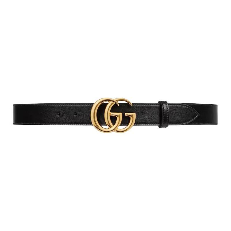 Gucci GG Marmont Doppel-G-Logo Styling-Schnalle hellgoldfarbene Accessoires Ledergürtel Herren schwarz Breite 3cm 4145160YA0G