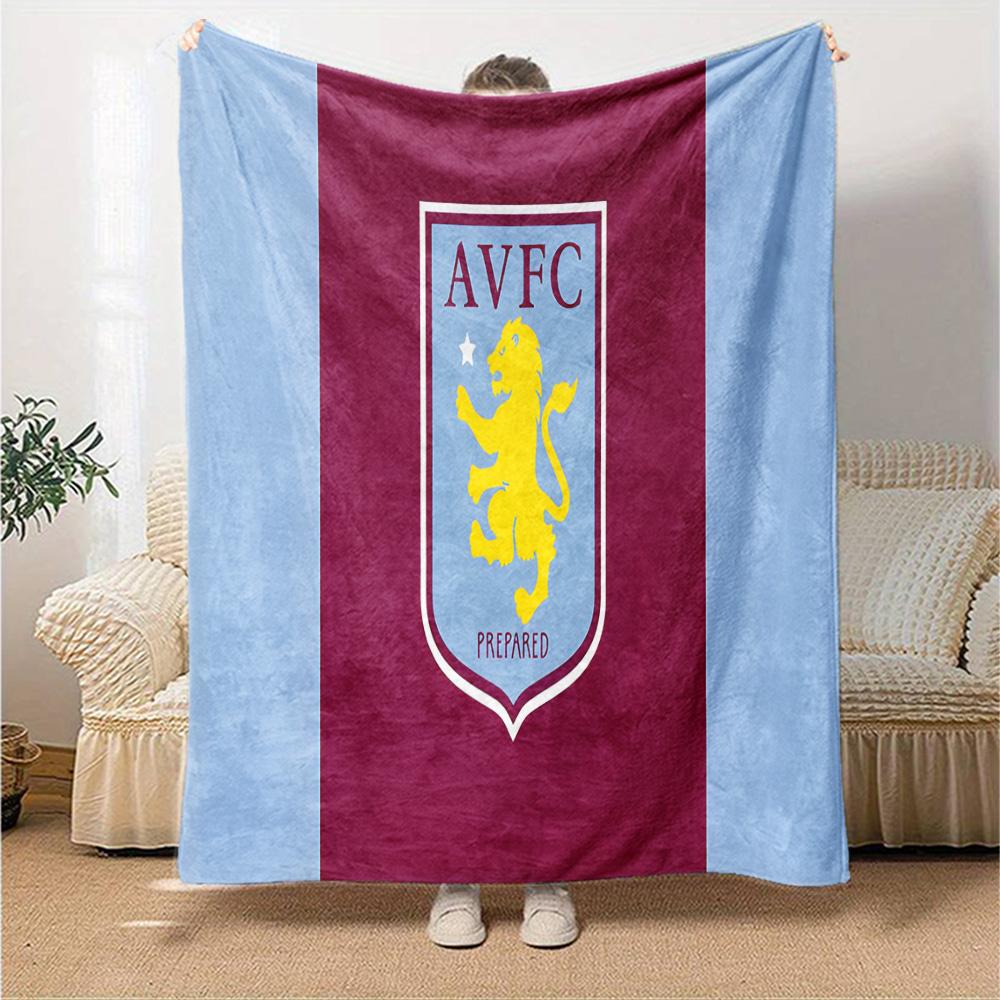 Aston Villa Fc Crest Flannel Blanket, Soft Polyester, Modern Design, All-Season for Camping, Travel, Gifts for holidays or birthdays