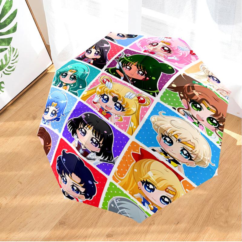 Sai-lor Anime Characters Umbrella Folding Umbrella, Automatic Umbrella 8-Frame for Travel, Camping Use Gift for Halloween Christmas