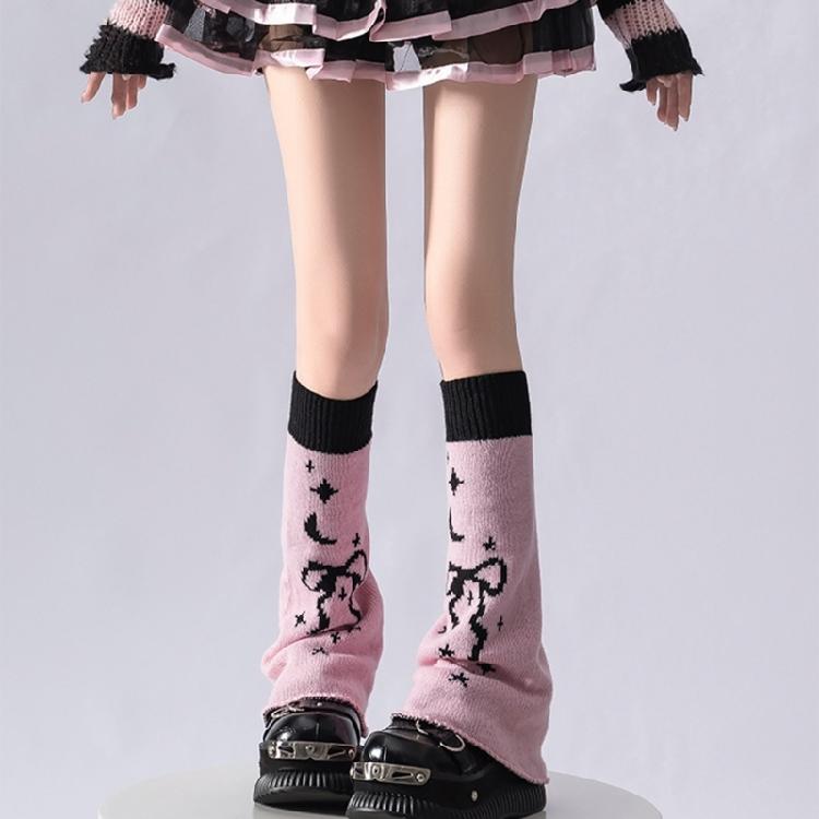Polainas de Punto Elegantes para Niña Calcetines sin Pies Patrón Estético de Lazos de Mariposa Reversibles Holgados Cubre Pies