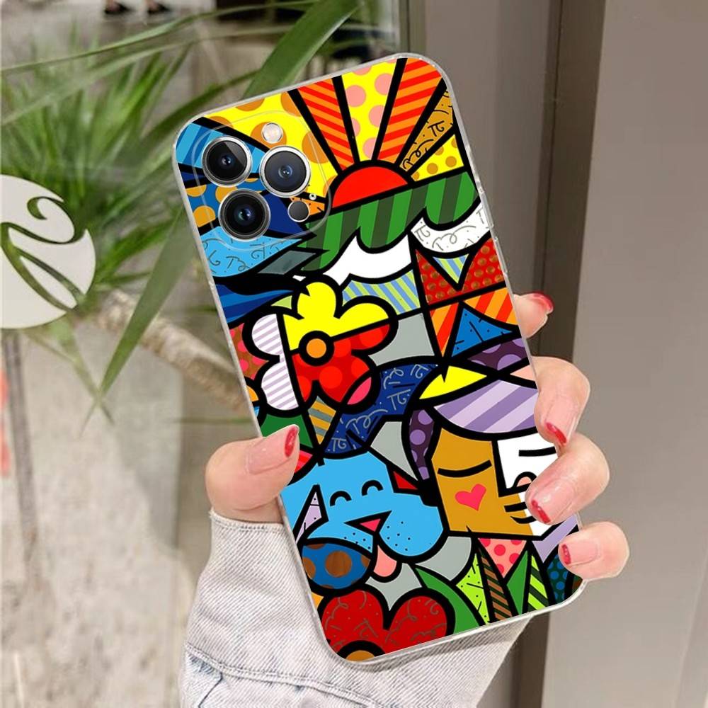 

Art R-Romero Britto Transparent Phone Case For IPhone 16 15 14 13 12 11 Pro Max Plus Soft Cover iPhone 12 pro