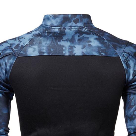 Men Fall Sweatshirt Patchwork Long Sleeves Camouflage Print Hip Hop Zipper Stand Collar Slim Fit Warm Wear-resistant Men Autumn Tops for Sports