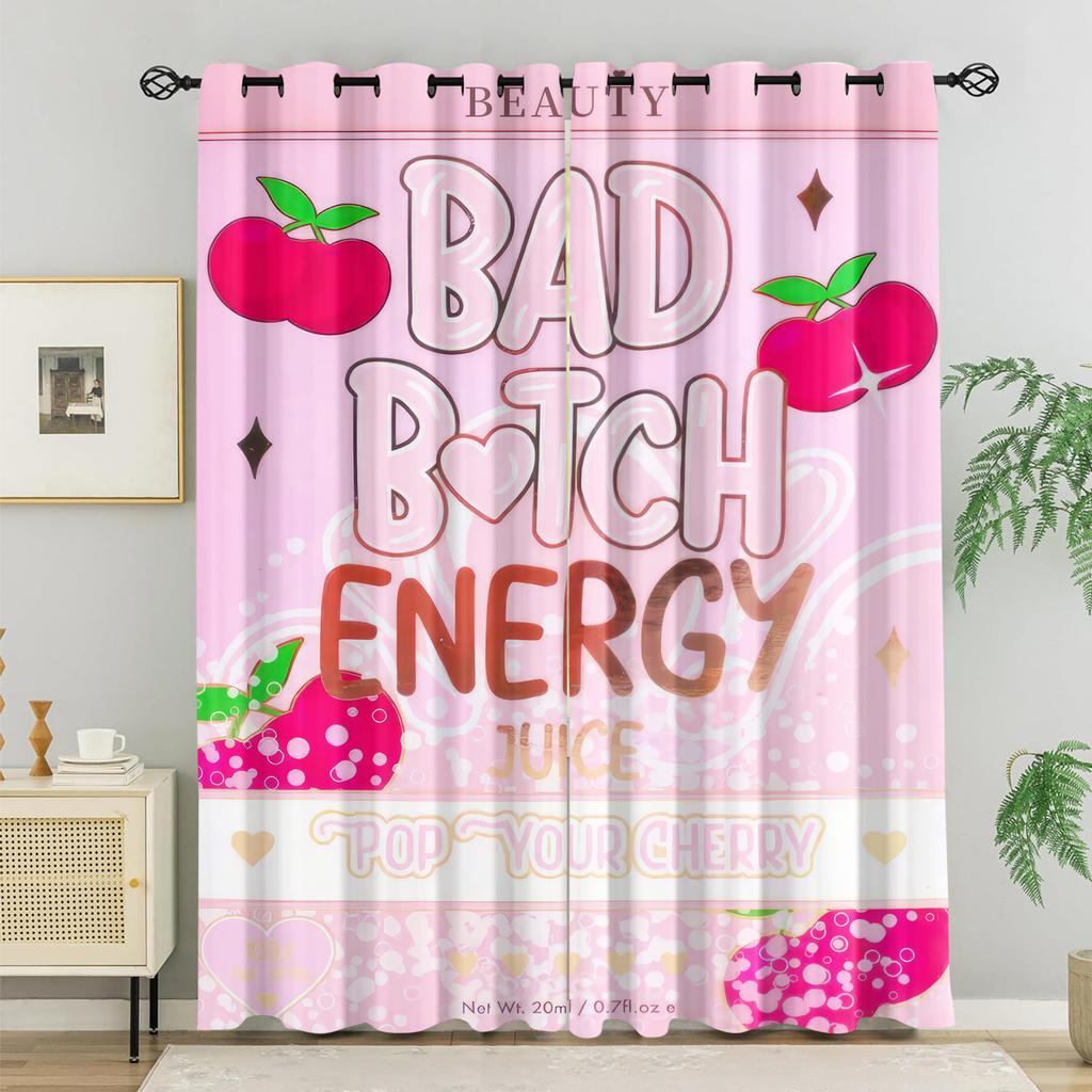2Pcs Y2K Bad Girl Energy Blackout Curtain for Girls Bedroom Thermal Insulated Grommet Window Drapes Living Room Decoration