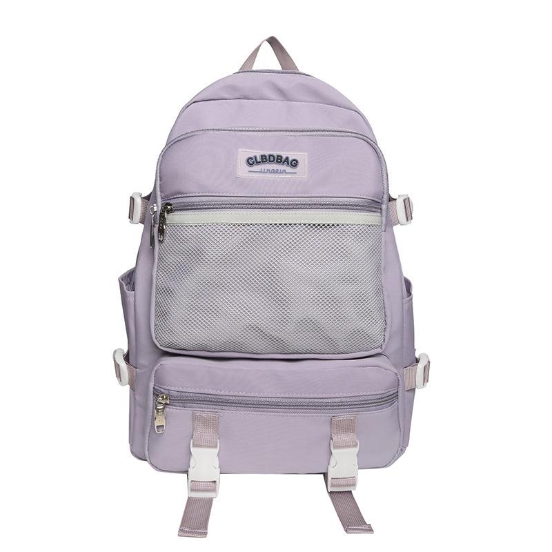 

New backpack female Japanese ins simple fresh large capacity solid color backpack junior high school college student schoolbag tide Single pack фиолетовый