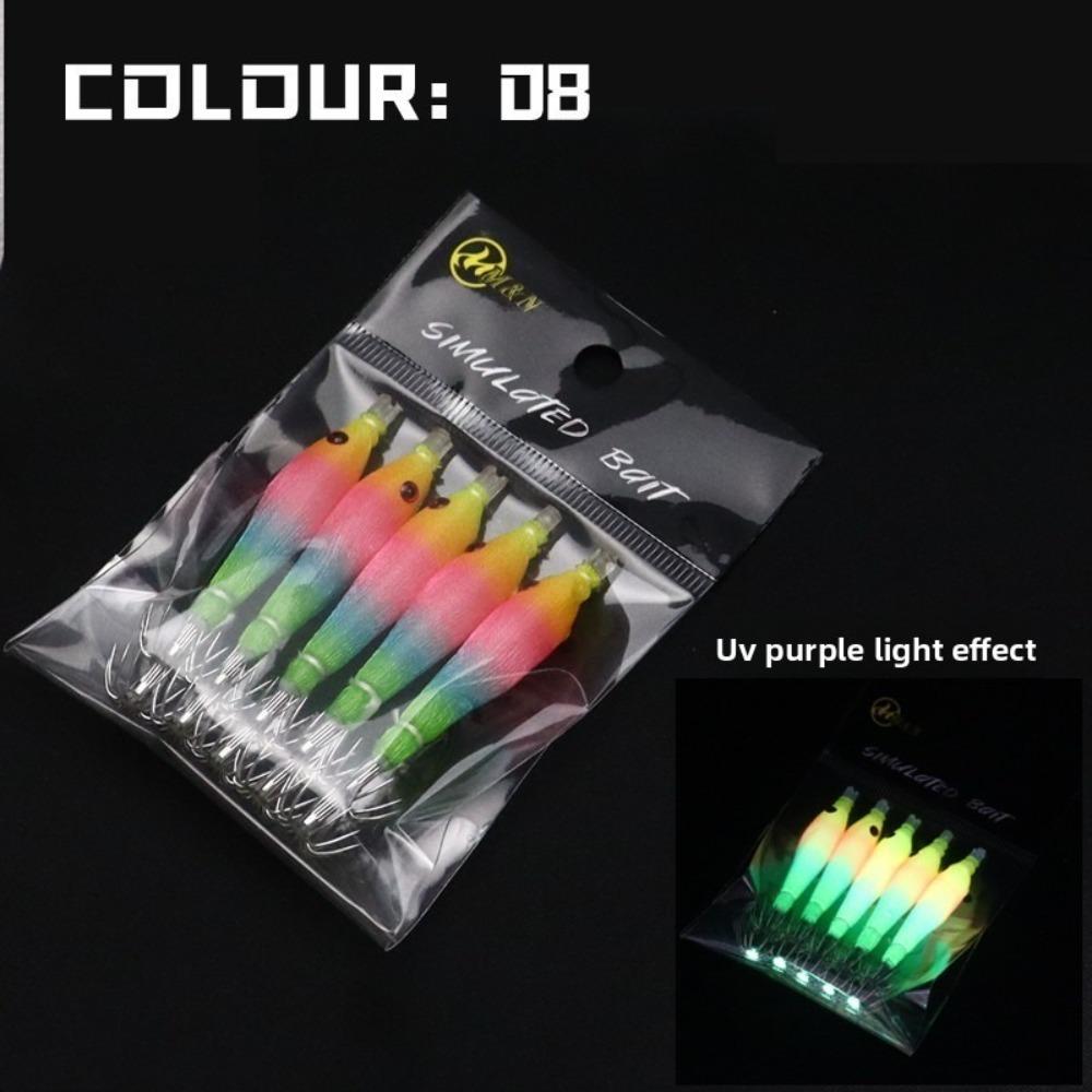 5pcs/bag Luminous UV Wood Shrimp Bait Blowing Tube Pesca Fishing Hook  Freshwater Fishing