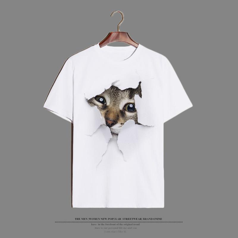 Cat Printed Oversized Loose Casual Cotton Round Neck Short Sleeved Shirt with Worn Clothes T-Shirts Women’s