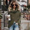 Casual Solid Knit Sweater Ladies V Neck Crew Neck Warm Daily Long Sleeve Blouse