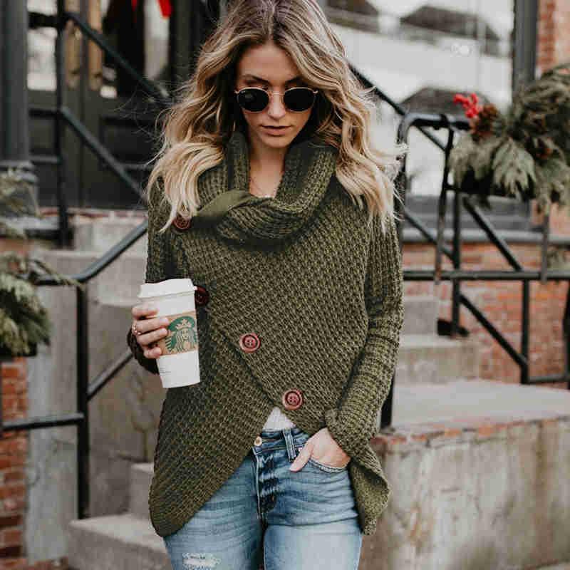 Casual Solid Knit Sweater Ladies V Neck Crew Neck Warm Daily Long Sleeve Blouse