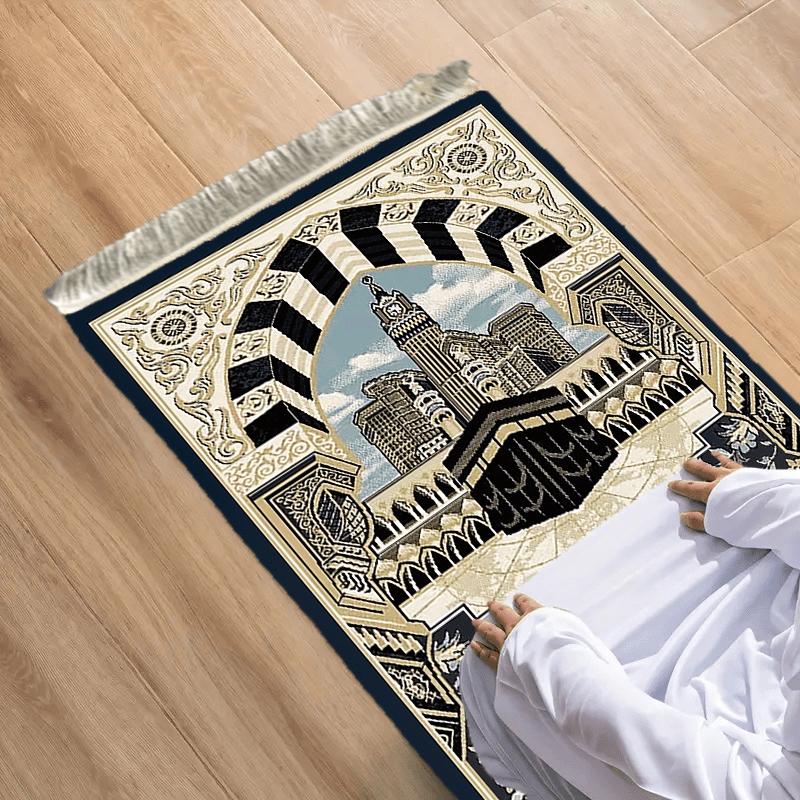 VIKAMA Muslim Prayer Carpet Travel Foldable Portable Tassel Prayer Carpet Non-Slip Muslim Prayer Mat Home Decoration