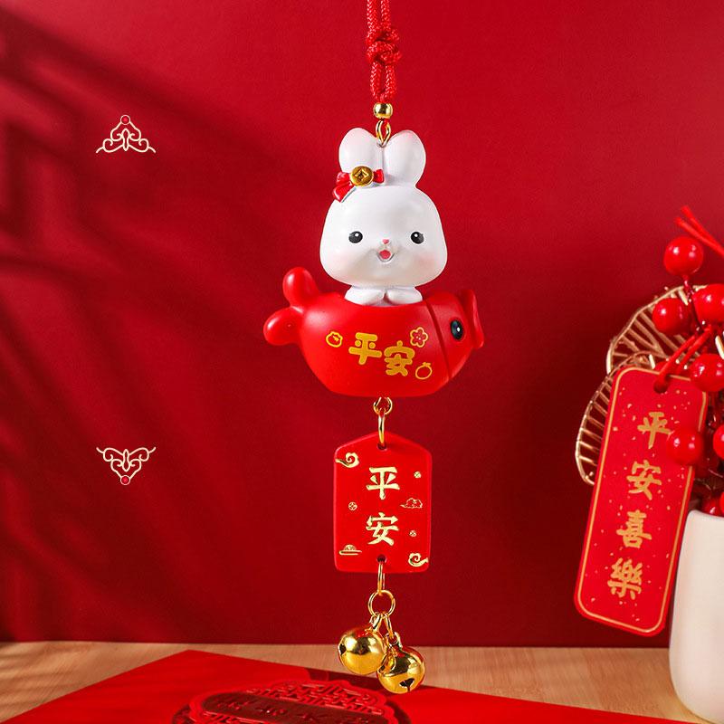 2024 New Year Rabbit Car Pendant Car Mirror Cute Rabbit Decoration Ornament Hanging Valentine's Day Gift Automotive Interior