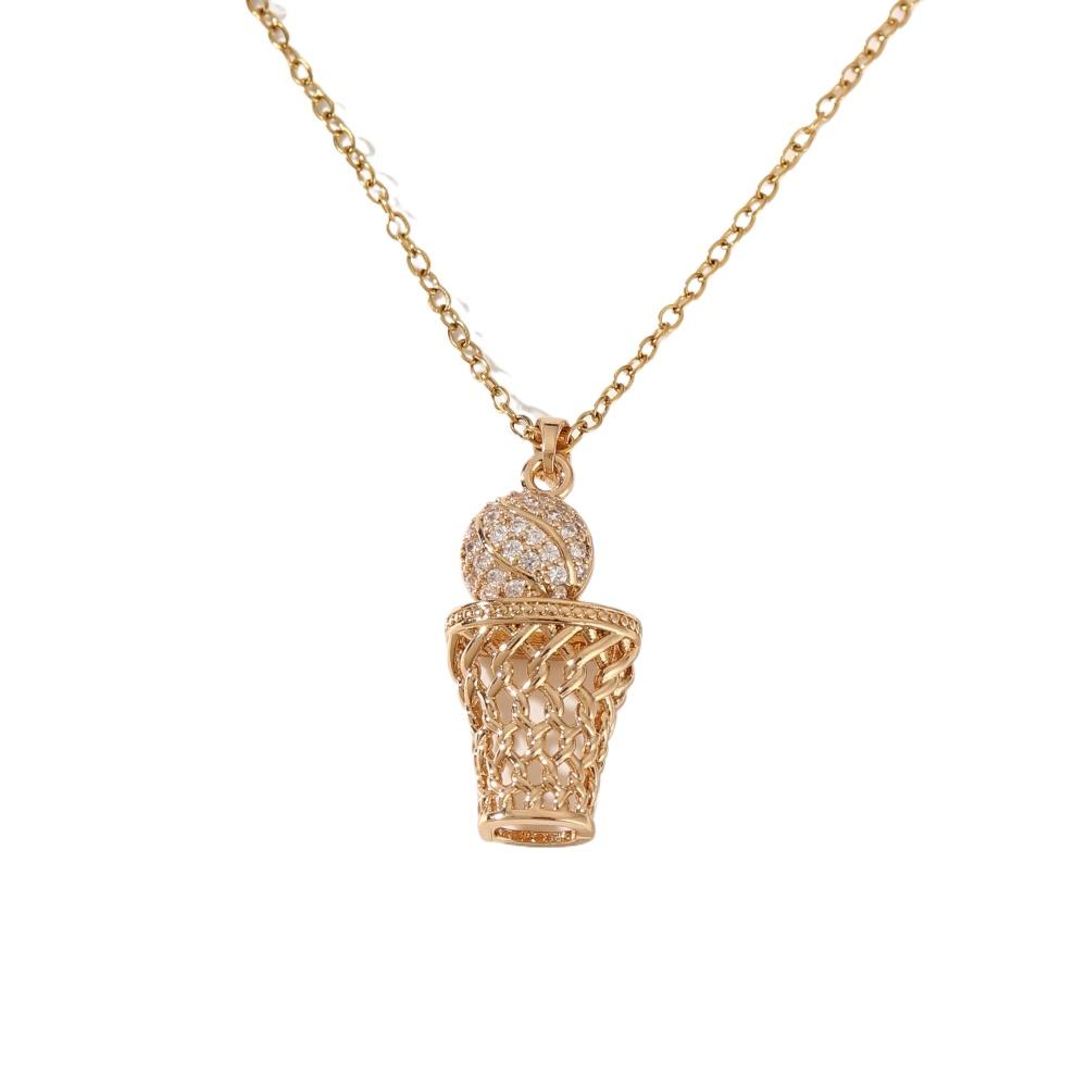 Basketball Shape Pendant Necklace for Women 2025 New Fashion Golden Stainless Steel Chain Wedding Party Jewelry Accessories