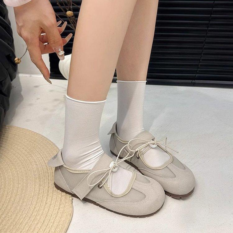 

Французские туфли Мэри Джейн с мелким вырезом женские 2025 лето новые универсальные полые спортивные повседневные модные балетки 40 бежевый