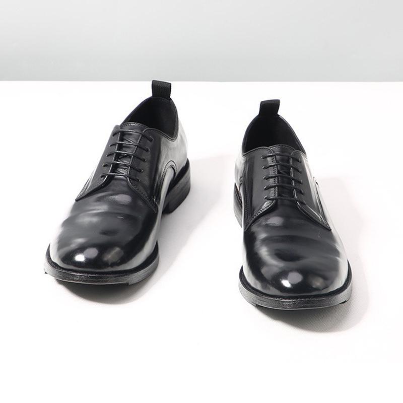 Japanese Style Big Head Thick Heels Oxfords Shoe Mens Genuine Leather Lace Up Low Top Vintage Round Toe Black Social Derby Shoes