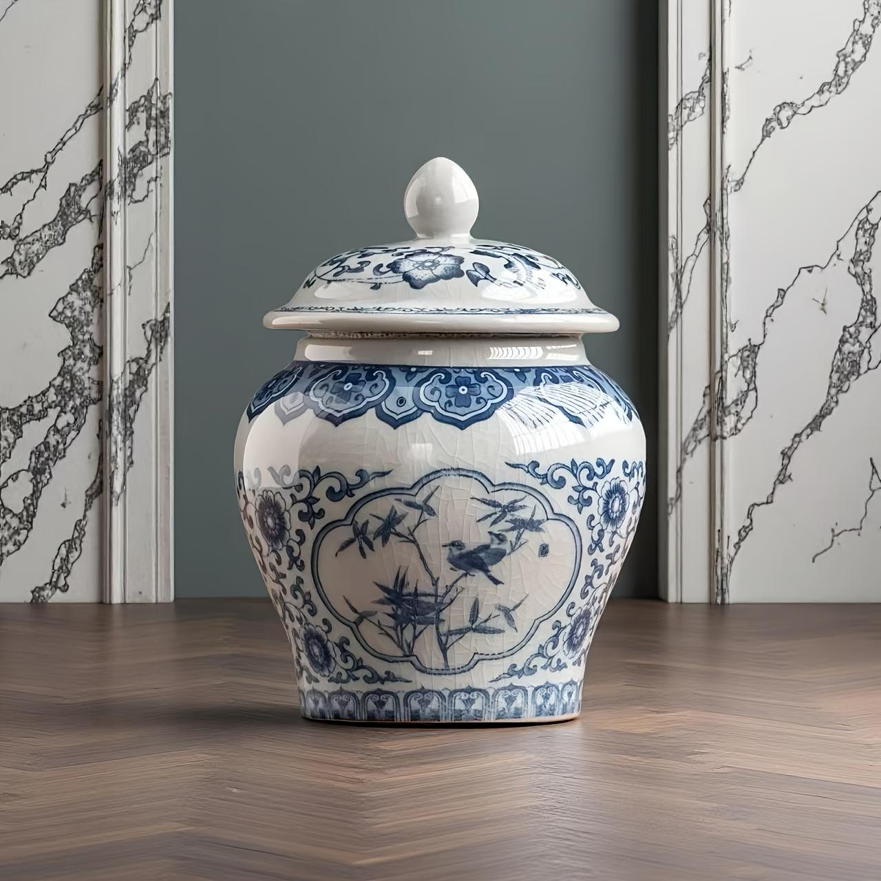 

Vintage Blue White Porcelain Storage Jar Coffee Bean Tea Sealed Ceramic Jar Kitchen Spice Jars Home Living Room Decoration