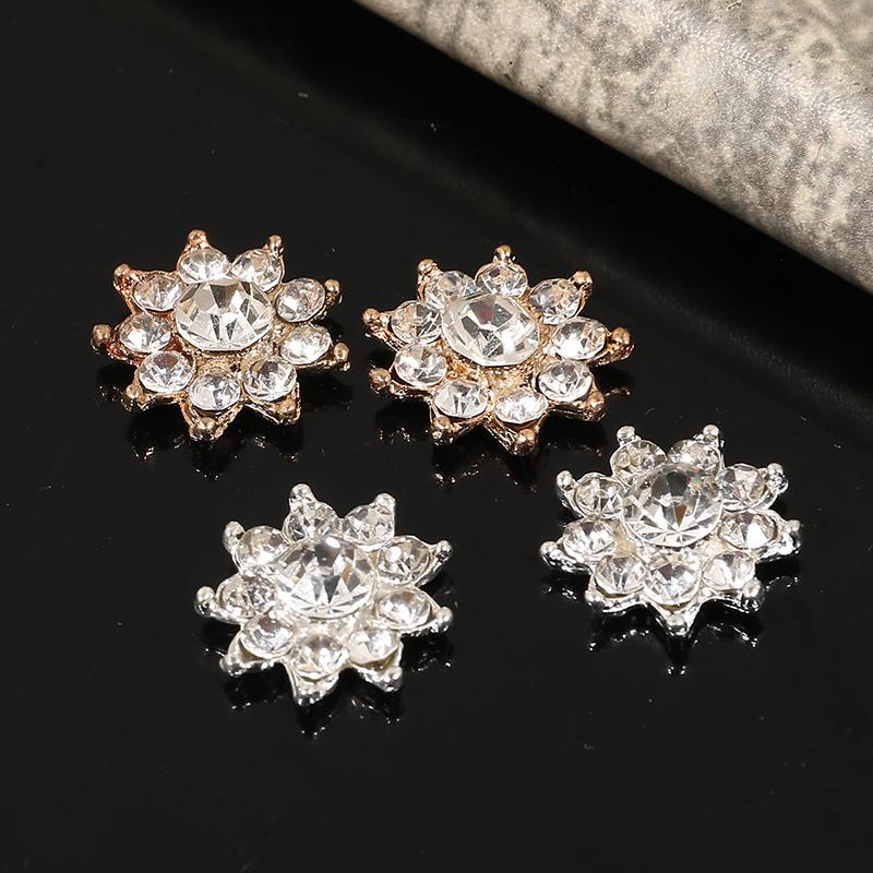 Engood 100Pcs 17mm Snowflake Rhinestone Button Sewing Trim & Embellishments Craft Buckle for Wedding DIY Hair Accessories ZJ94