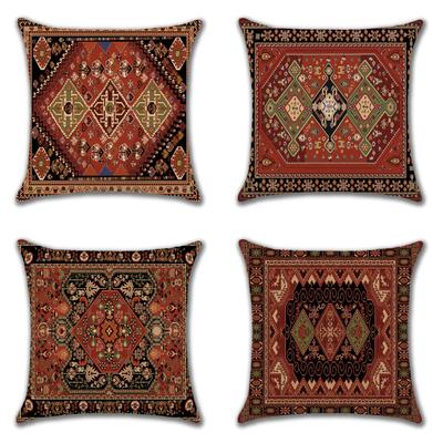 4 Pièces Housse de Coussin Kilim Persan Double Face, Rouge Géométrique Tribal Bohème Housse de Coussin d'Appoint (Sans inserts)